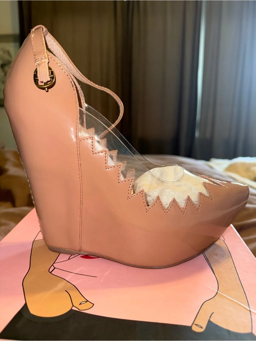 JEFFREY CAMPBELL - AUDREY PLATFORM WEDGE - NUDE - NIB